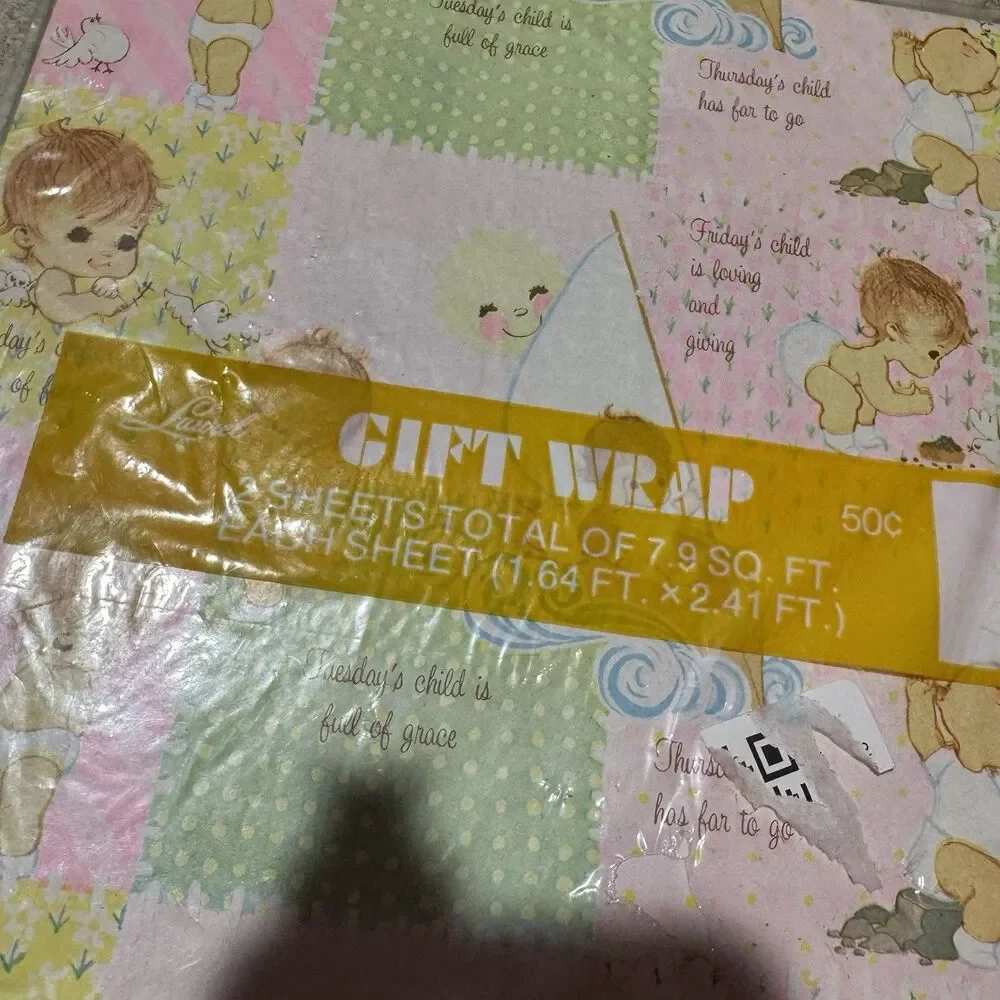 Vintage Baby Gift Wrap Forget Me Not American Greetings Wrapping Paper